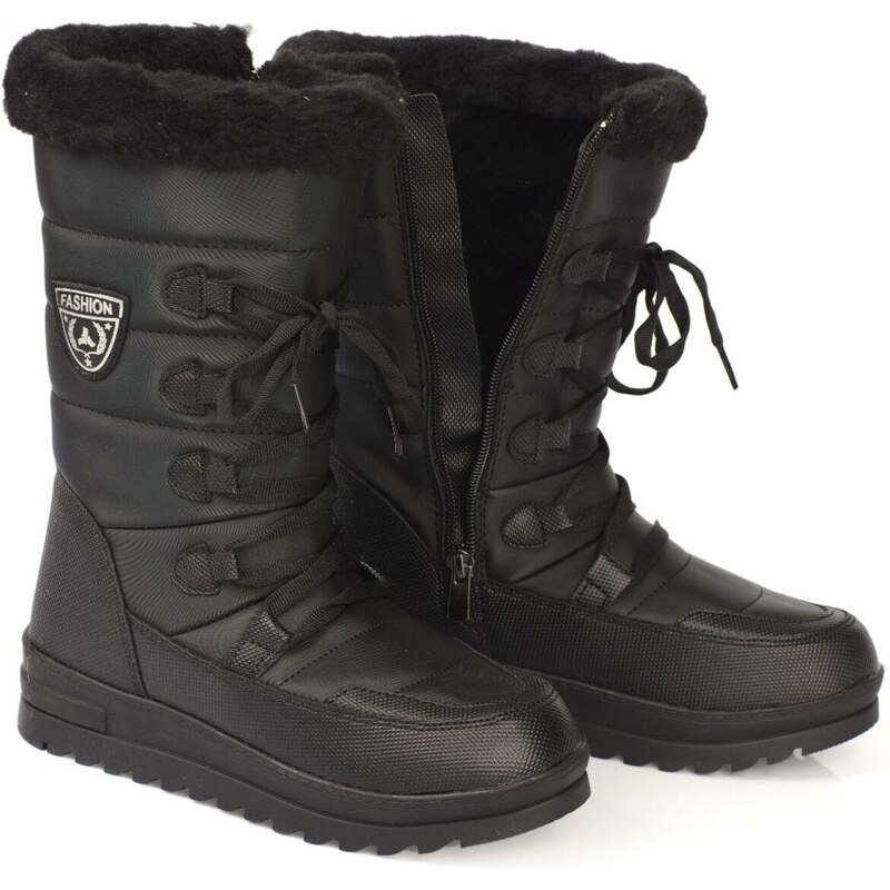 Capone Outfitters Trak Sole Women's Snow Boots with Side Zippered Collar Furry Laced Parachute Fabric