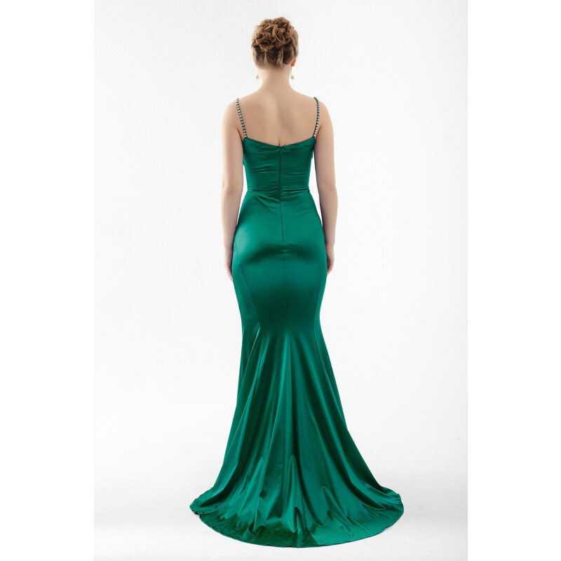 Lafaba Women's Emerald Green Stone Strap Long Evening Dress