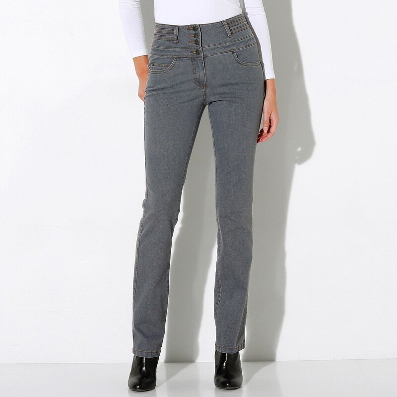 Blancheporte Rovné džíny s vysokým pasem šedá 36