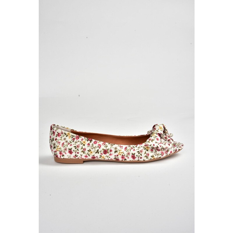 Fox Shoes Beige/red Linen Women's Flats with Floral Print