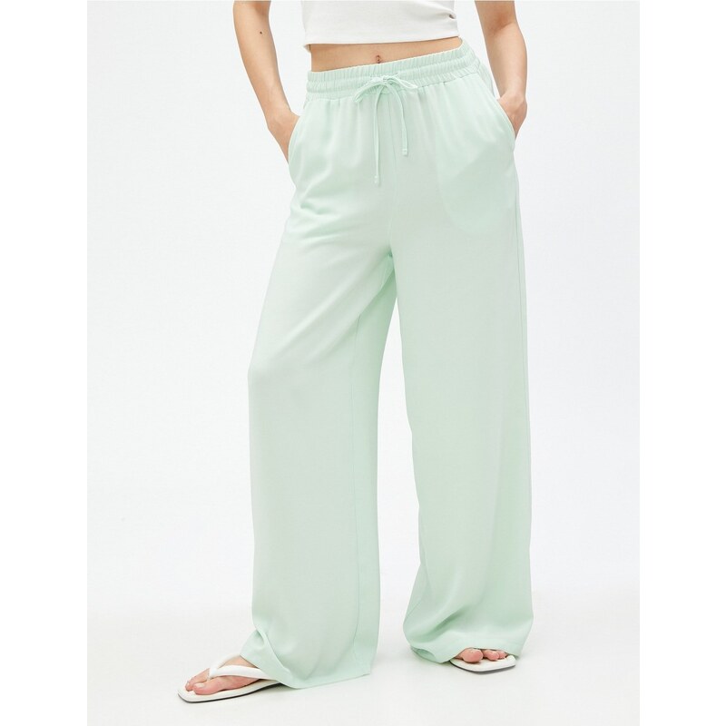 Koton Wide Leg Trousers with Pockets Tie Waist