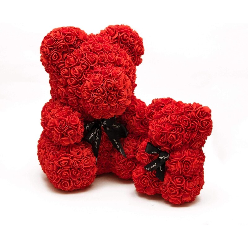 onHand.cz Medvídek z růží - rudý Rosebear z růží 25 cm v dárkovém balení