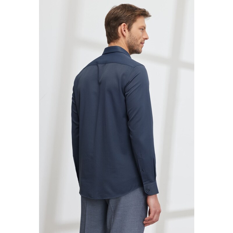 AC&Co / Altınyıldız Classics Men's Navy Blue Slim Fit Slim Fit Italian Collar Dobby Shirt.