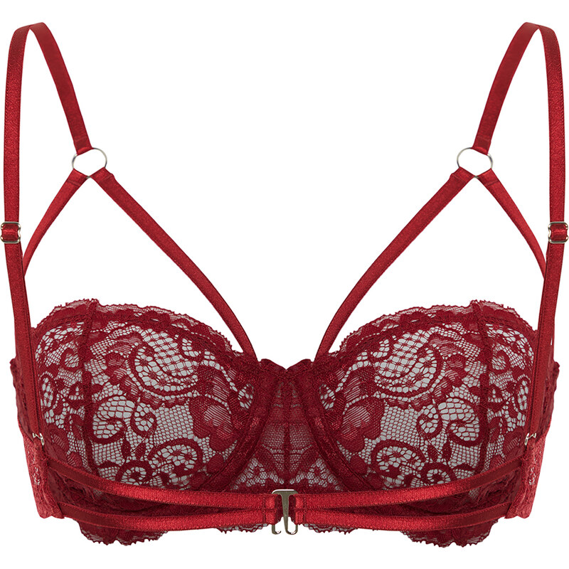 Trendyol Red Lace Strained Underwire Capless Balconette Knitted Bra