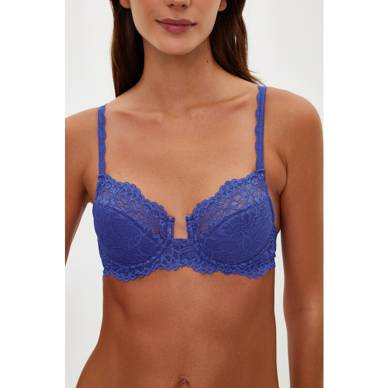 Trendyol Navy Blue Lace U Underwire Covered Balconette Knitted Bra