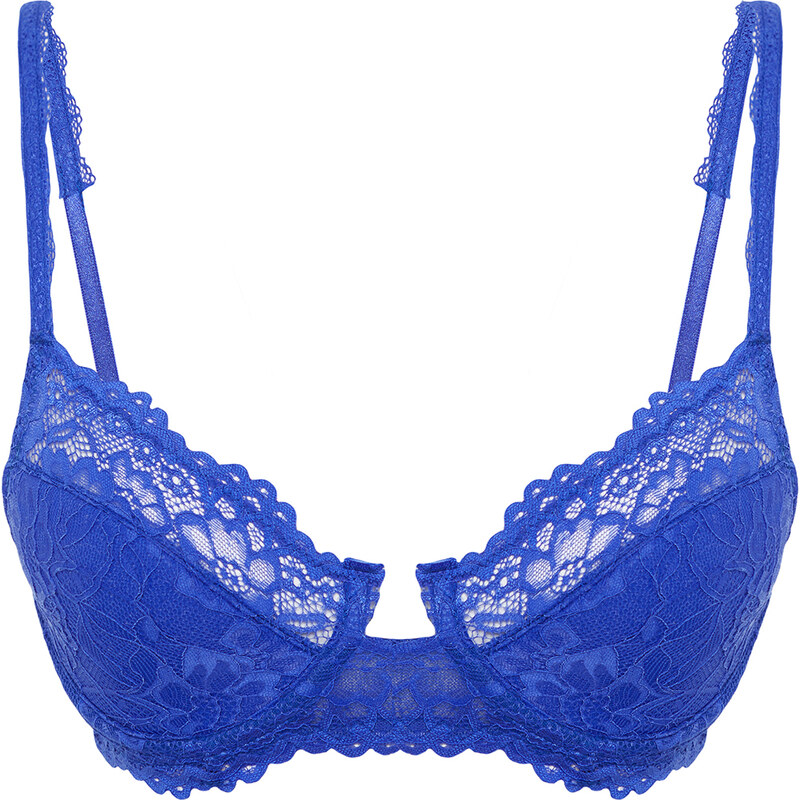 Trendyol Navy Blue Lace U Underwire Covered Balconette Knitted Bra