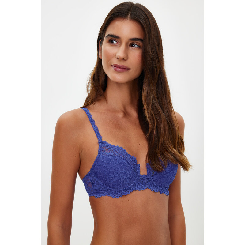 Trendyol Navy Blue Lace U Underwire Covered Balconette Knitted Bra