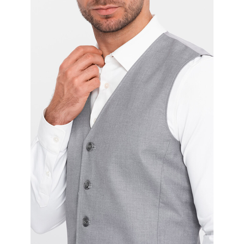 Ombre Clothing Pánská obleková vesta bez klop - šedá V3 OM-BLZV-0112