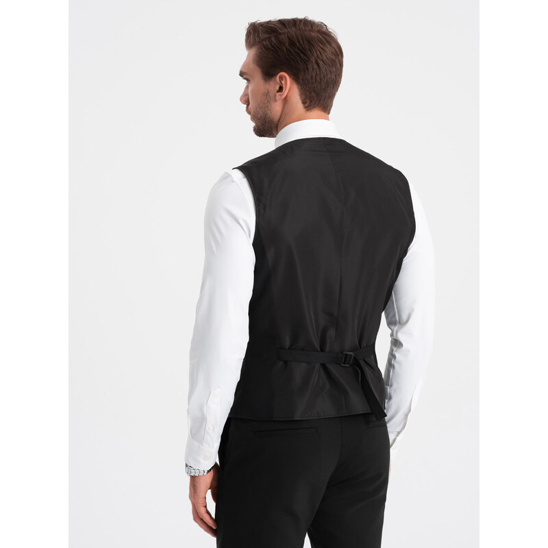 Ombre Clothing Pánská obleková vesta bez klop - černá V4 OM-BLZV-0112