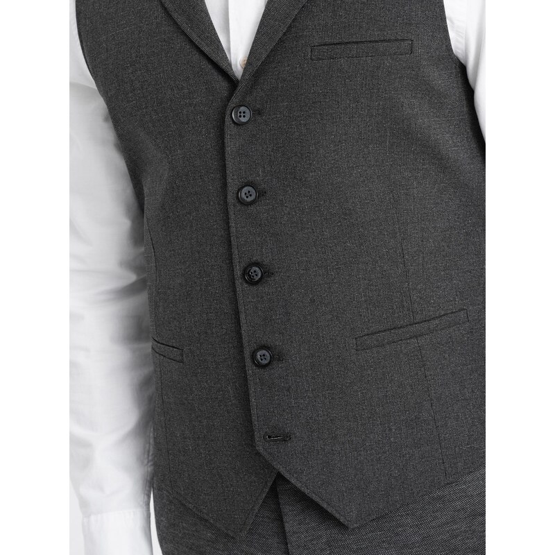 Ombre Clothing Pánská obleková vesta s límcem - grafitová V2 OM-BLZV-0109