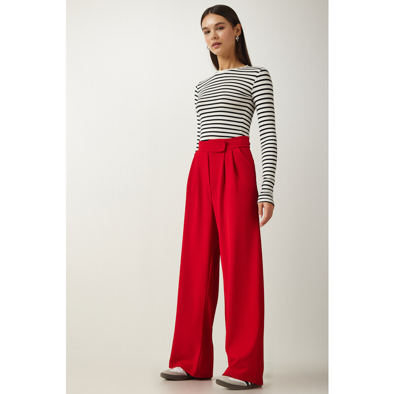 Happiness İstanbul Women's Red Waist Velcro Comfortable Palazzo Pants