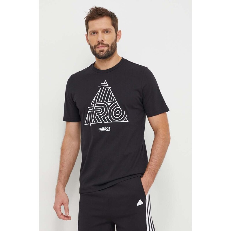 Bavlněné tričko adidas TIRO černá barva, s potiskem, IS2877