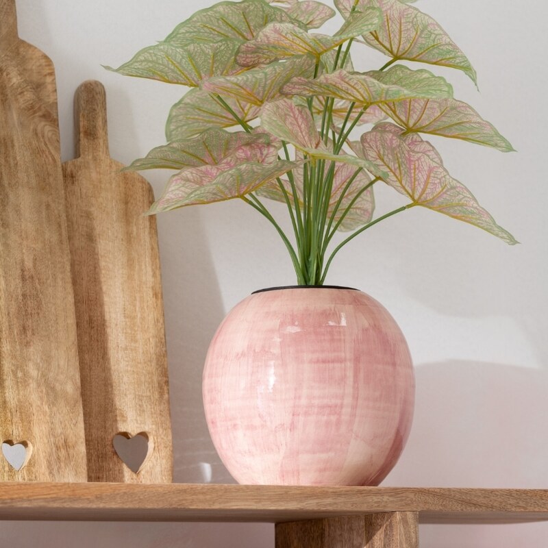 Růžový keramický květináč J-Line Chelni 19 cm