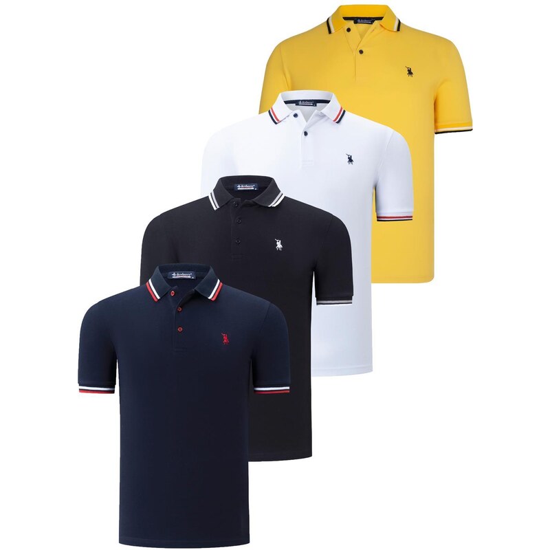 QUAD SET T8594 DEWBERRY MENS T-SHIRT-BLACK-WHITE-NAVY BLUE-YELLOW