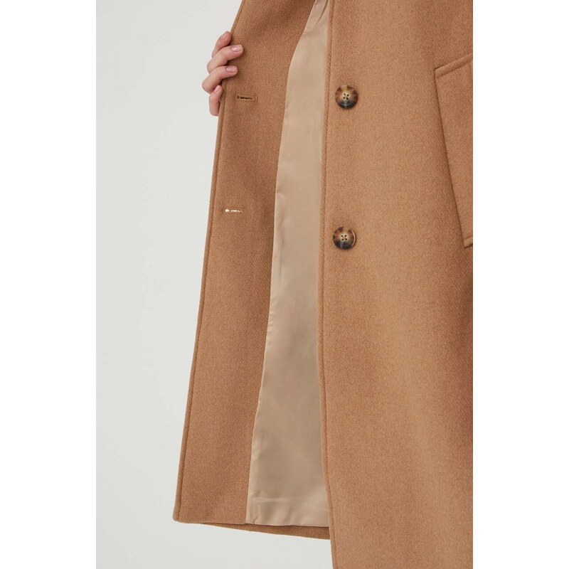 Kabát s příměsí vlny Abercrombie & Fitch hnědá barva, přechodný
