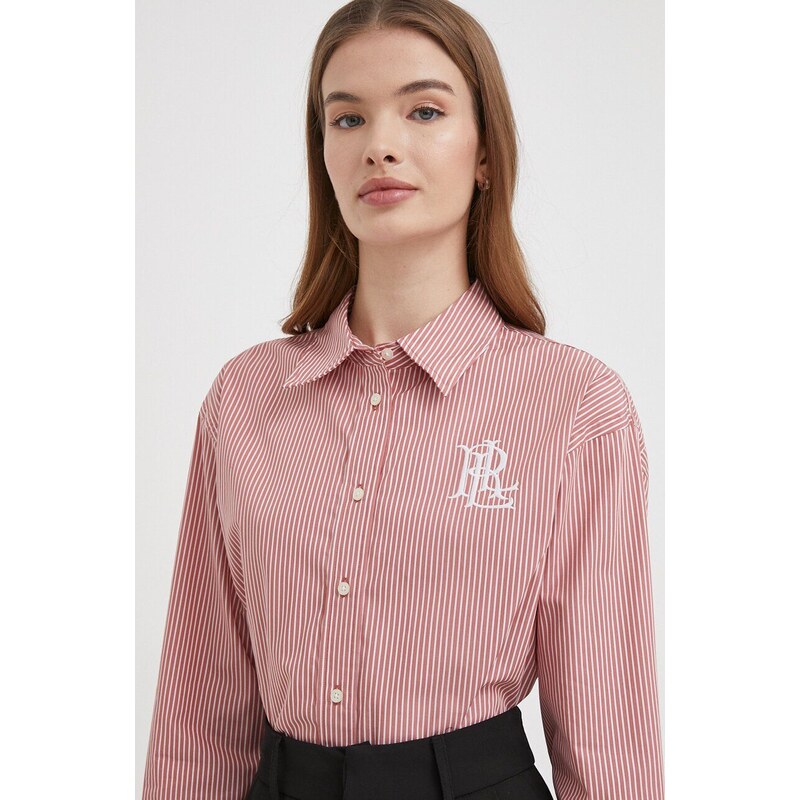 Bavlněná košile Lauren Ralph Lauren růžová barva, regular, s klasickým límcem