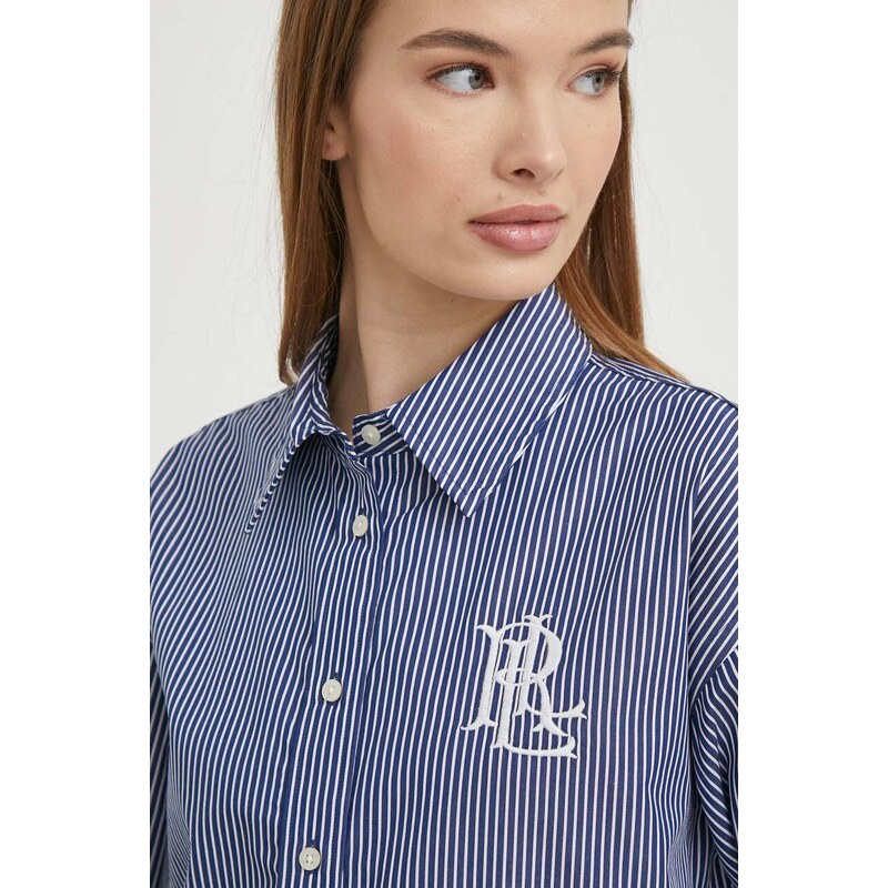 Bavlněná košile Lauren Ralph Lauren tmavomodrá barva, regular, s klasickým límcem