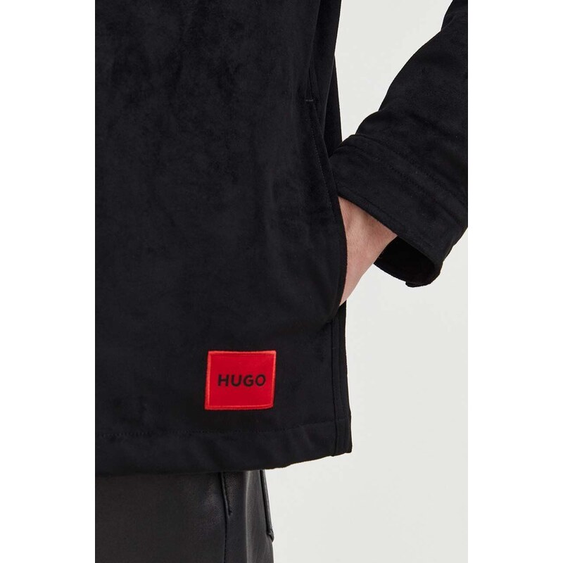 Košile HUGO pánská, černá barva, regular, s klasickým límcem