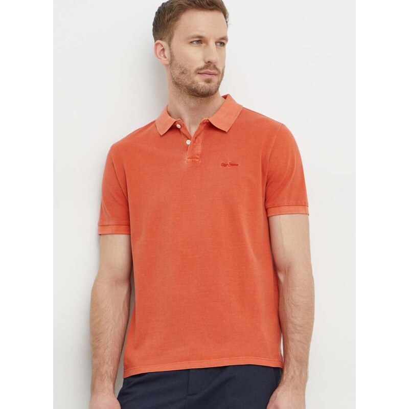 Bavlněné polo tričko Pepe Jeans oranžová barva