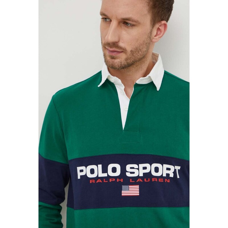 Bavlněné tričko s dlouhým rukávem Polo Ralph Lauren zelená barva