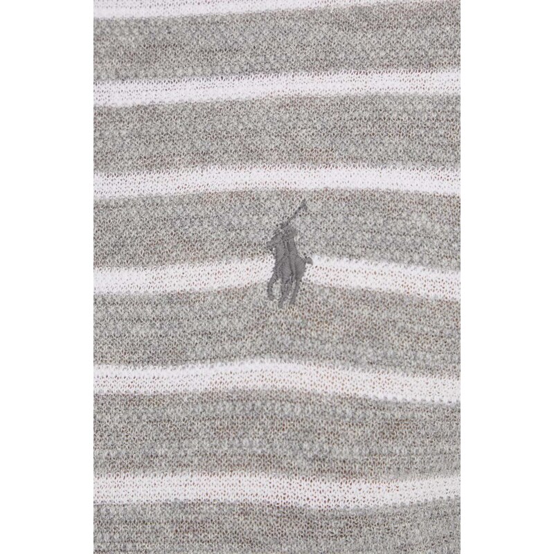 Polo s lněnou směsí Polo Ralph Lauren šedá barva
