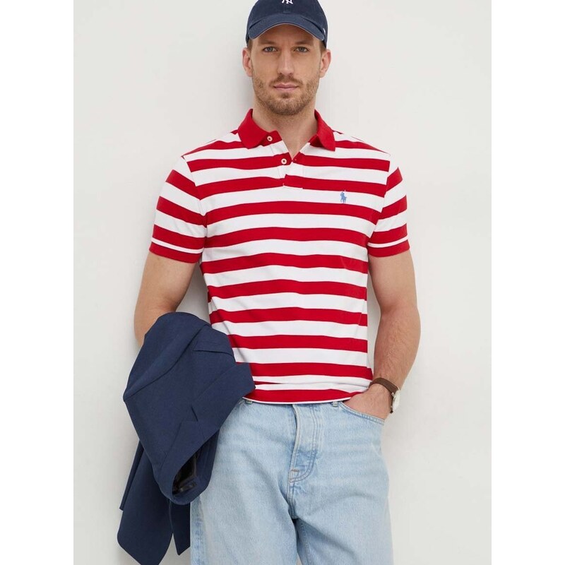 Bavlněné polo tričko Polo Ralph Lauren červená barva