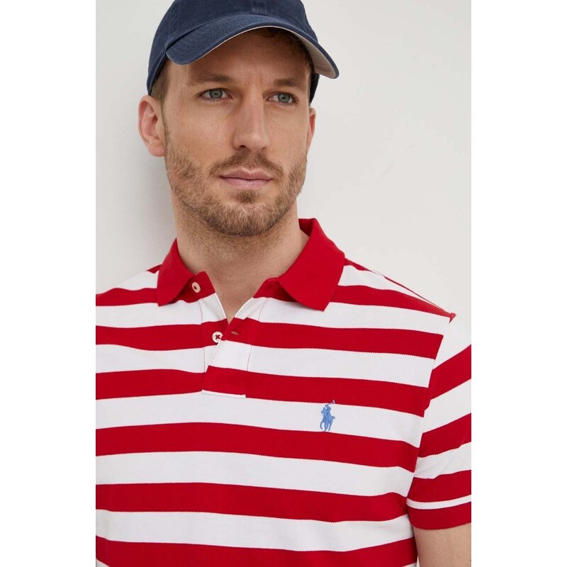 Bavlněné polo tričko Polo Ralph Lauren červená barva