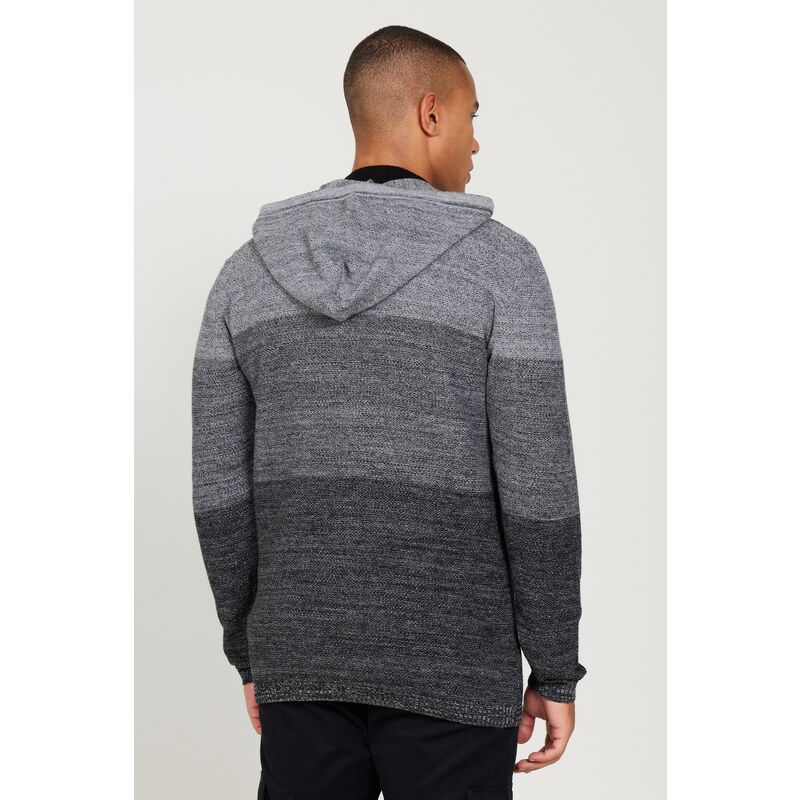 AC&Co / Altınyıldız Classics Men's Black-gray Standard Fit Regular Cut Hooded Patterned Knitwear Cardigan