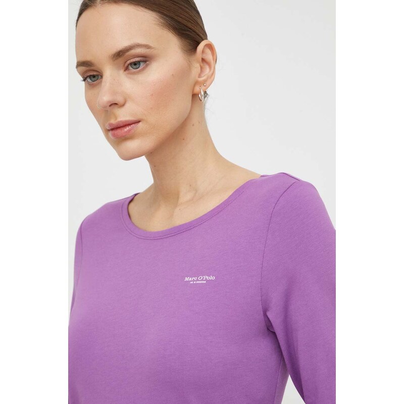 Bavlněné tričko s dlouhým rukávem Marc O'Polo fialová barva