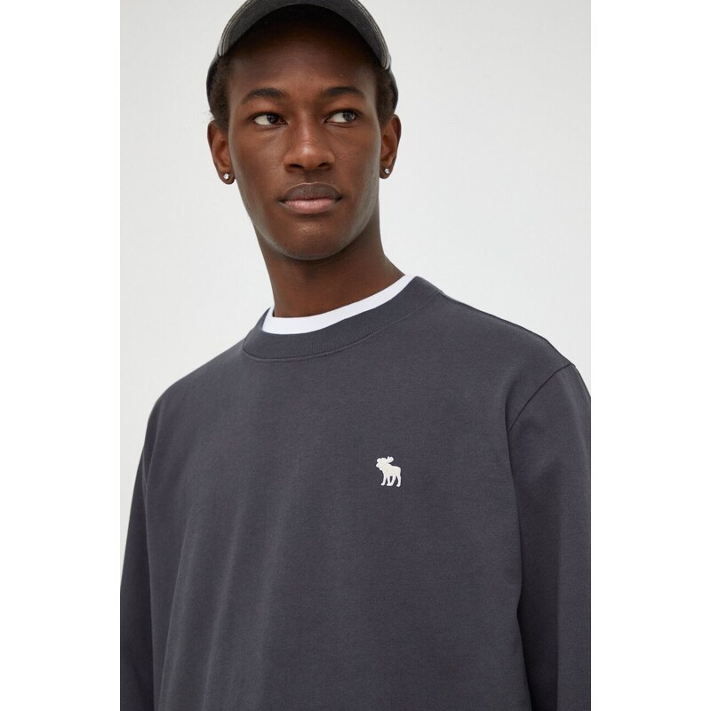 Bavlněné tričko s dlouhým rukávem Abercrombie & Fitch šedá barva, s aplikací