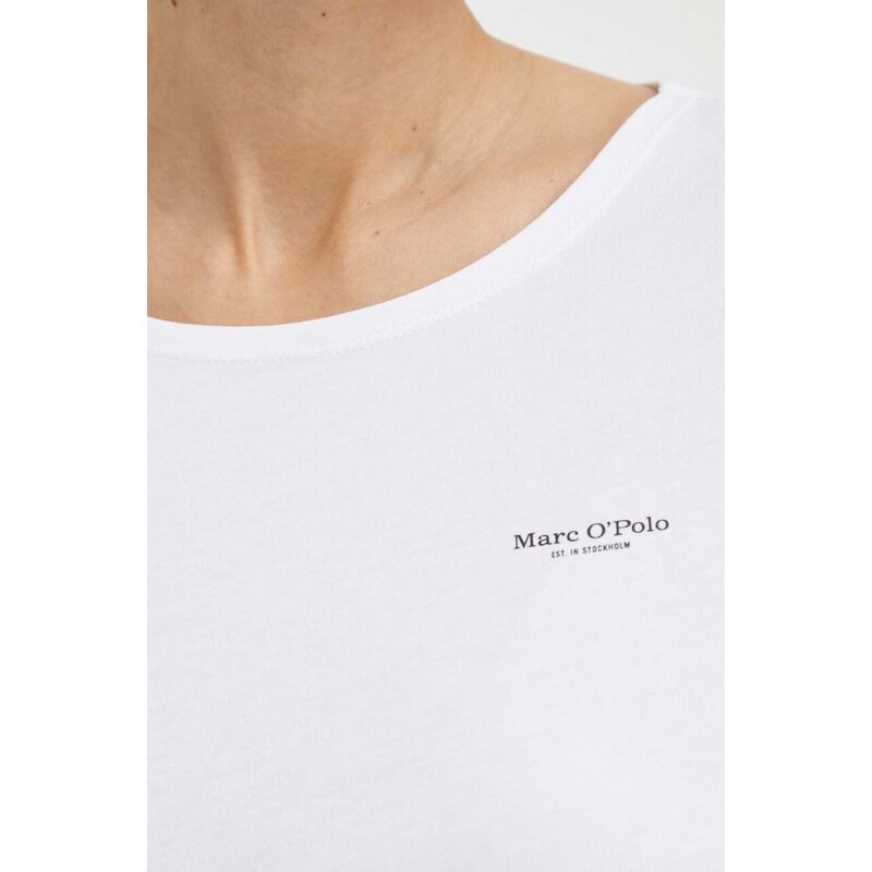 Bavlněné tričko s dlouhým rukávem Marc O'Polo bílá barva
