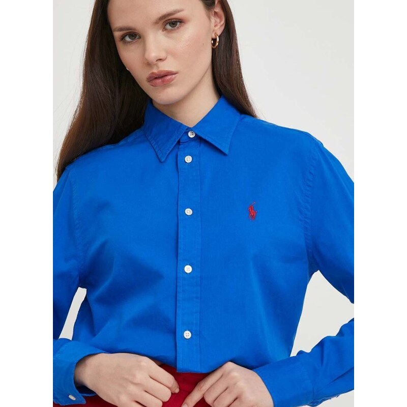 Bavlněná košile Polo Ralph Lauren tmavomodrá barva, regular, s klasickým límcem