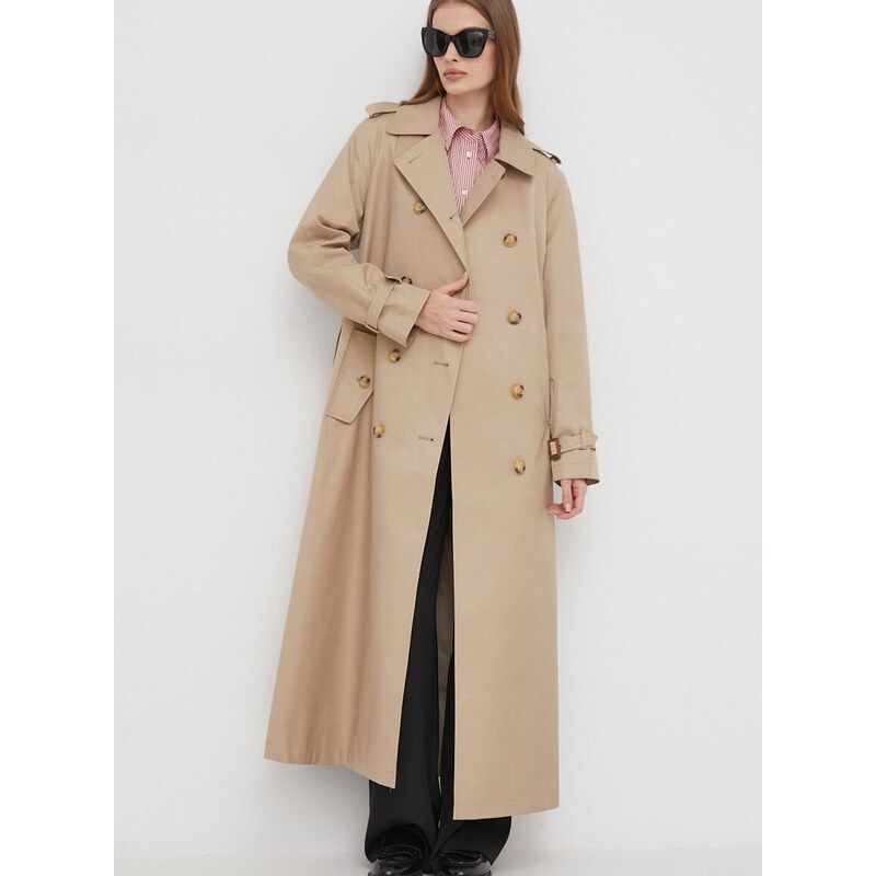 Trench kabát Lauren Ralph Lauren dámský, béžová barva, přechodný, oversize