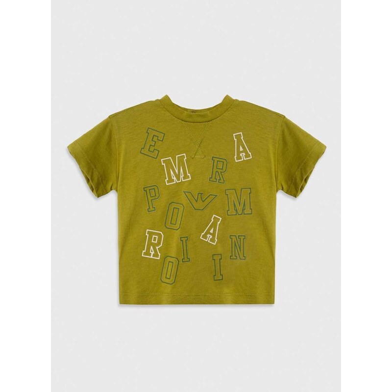 Bavlněné dětské tričko Emporio Armani zelená barva, s potiskem