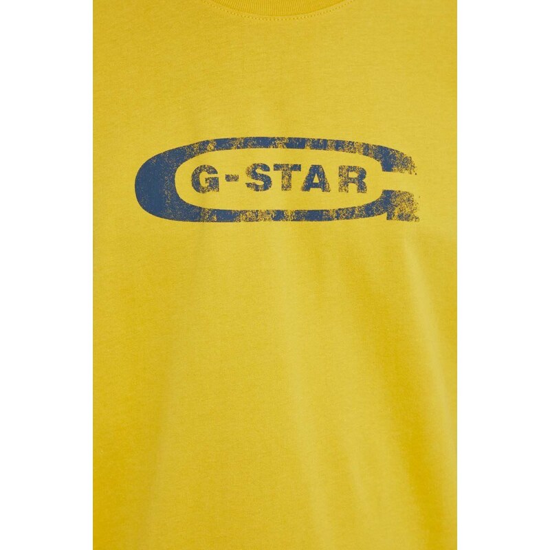 Bavlněné tričko G-Star Raw žlutá barva, s potiskem