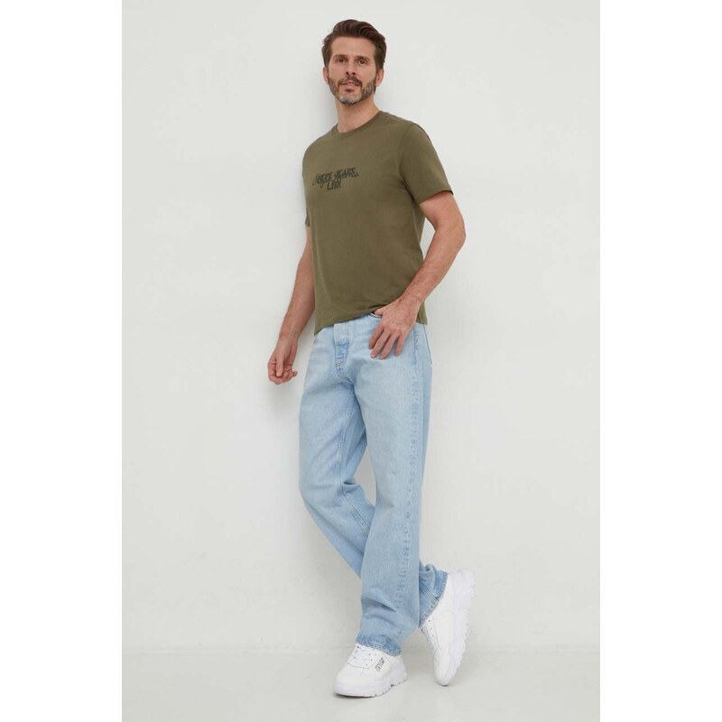 Bavlněné tričko Pepe Jeans Chris zelená barva, s potiskem