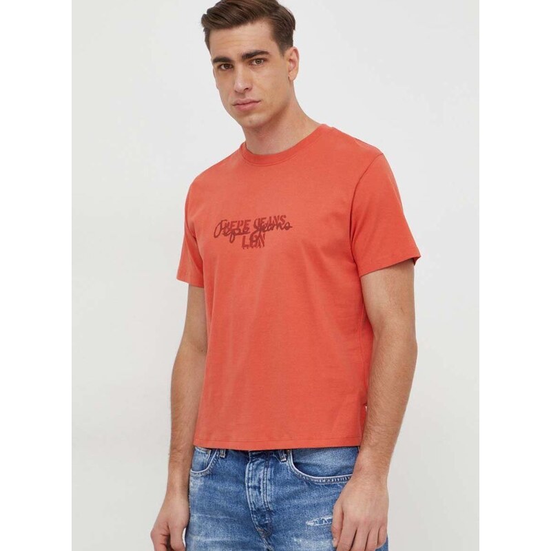 Bavlněné tričko Pepe Jeans Chris oranžová barva, s potiskem