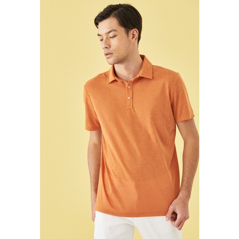 AC&Co / Altınyıldız Classics Men's Orange Slim Fit Slim Fit Polo Neck Plain Casual T-Shirt