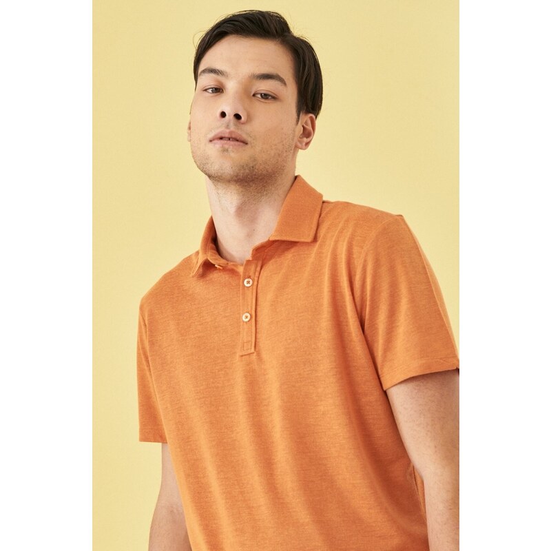 AC&Co / Altınyıldız Classics Men's Orange Slim Fit Slim Fit Polo Neck Plain Casual T-Shirt