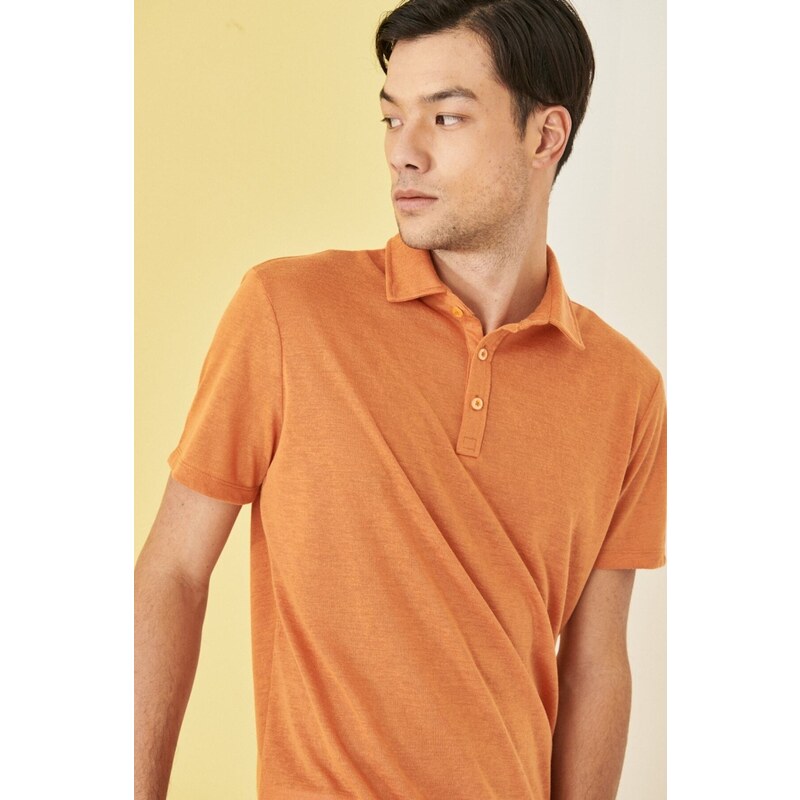 AC&Co / Altınyıldız Classics Men's Orange Slim Fit Slim Fit Polo Neck Plain Casual T-Shirt