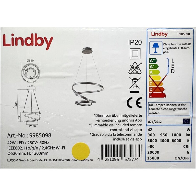 Lindby Lindby - LED Stmívatelný lustr na lanku VERIO LED/230V + DO LW0904