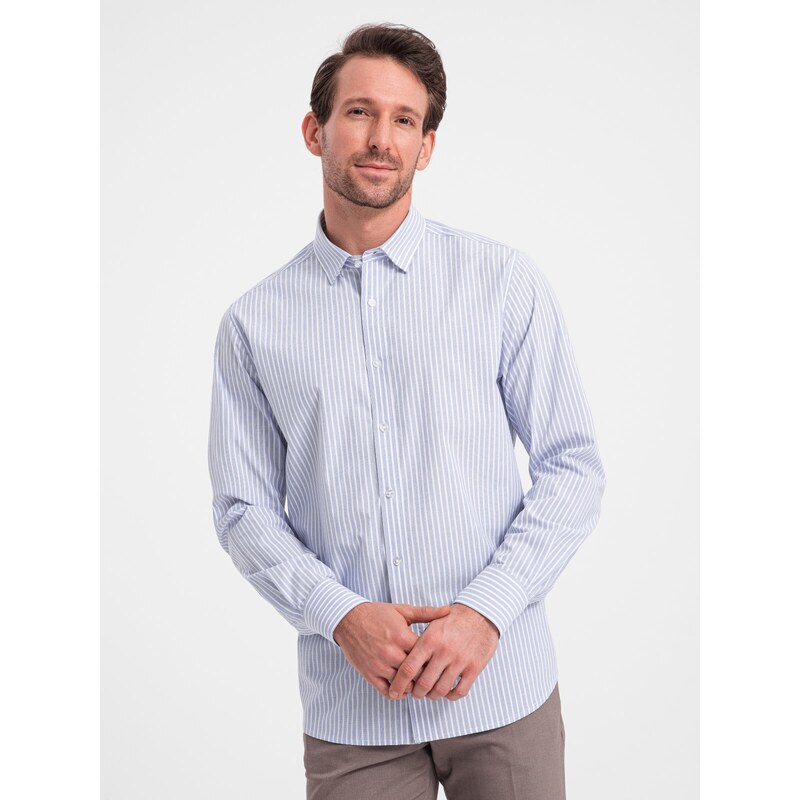 Ombre Clothing Pánská bavlněná košile REGULAR FIT se svislými pruhy - modrá a bílá OM-SHOS-0155