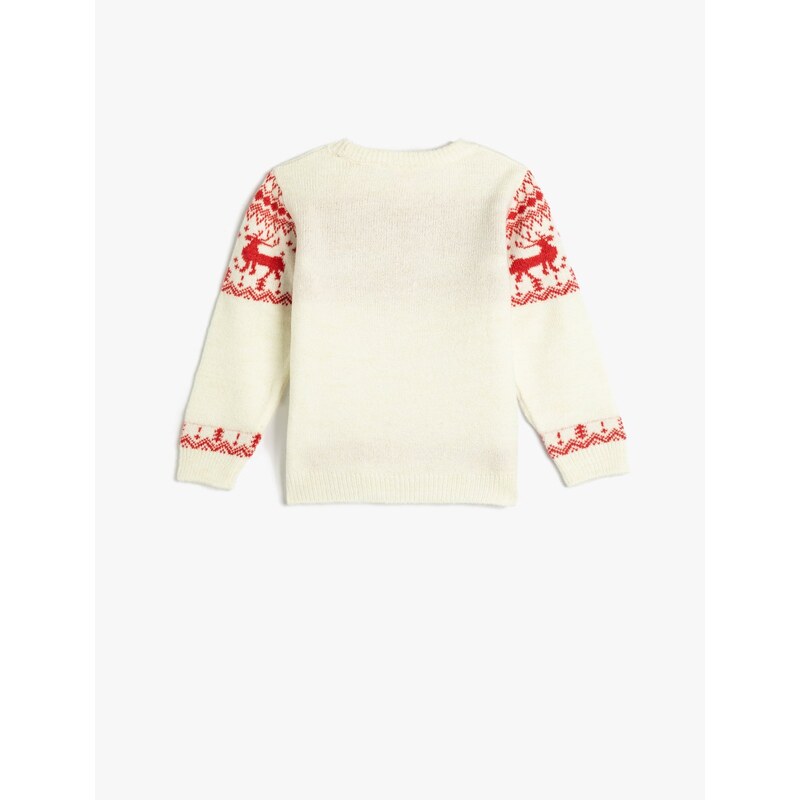 Koton Sweater Deer Pattern Round Neck Soft Textured