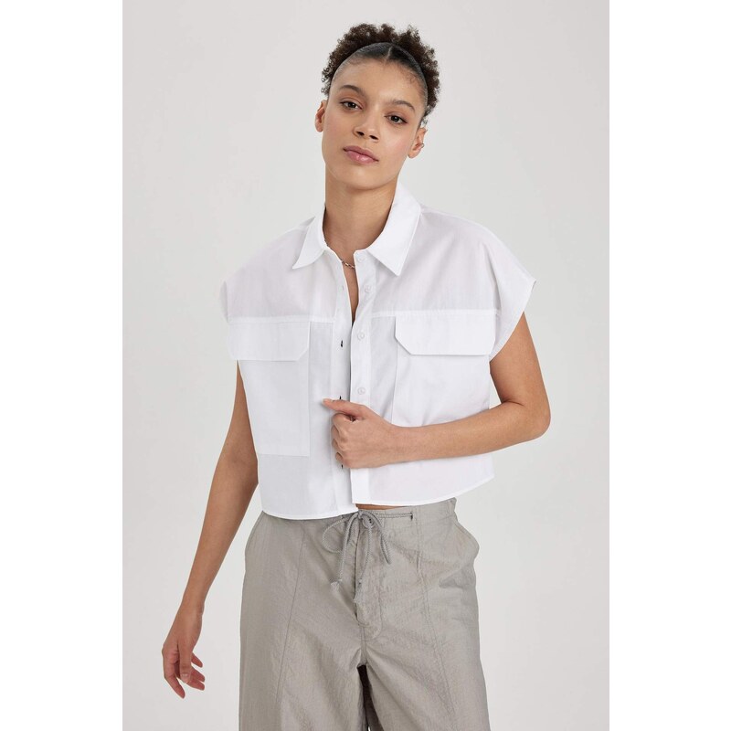 DEFACTO Oversize Fit Pocket Crop Short Sleeve Shirt