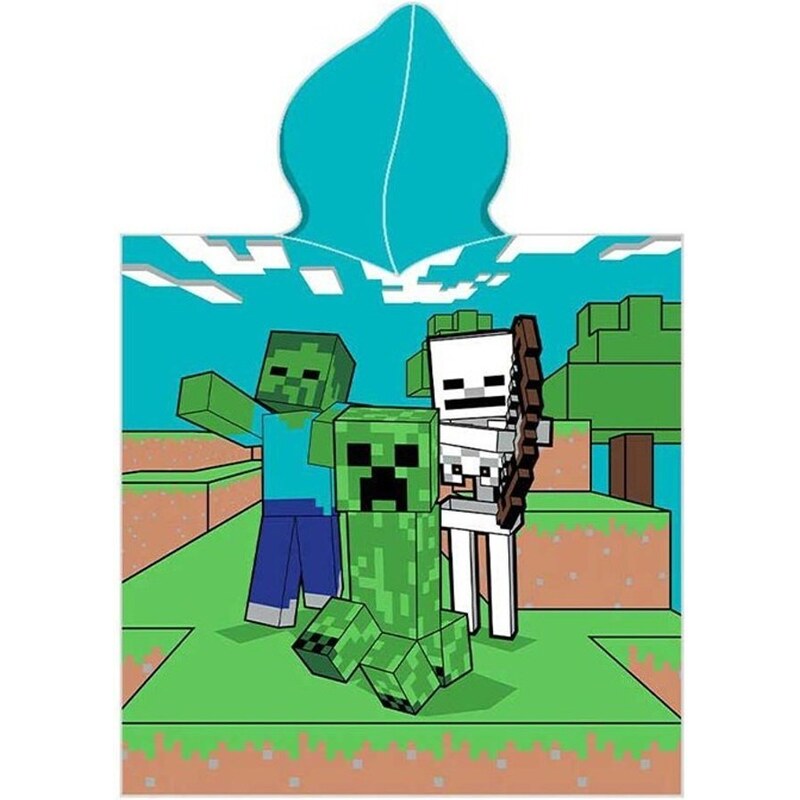 Carbotex Dětské plážové pončo - osuška s kapucí Minecraft - motiv Alex a Steve - 100% bavlna - 50 x 115 cm / pro děti 3 - 6 let