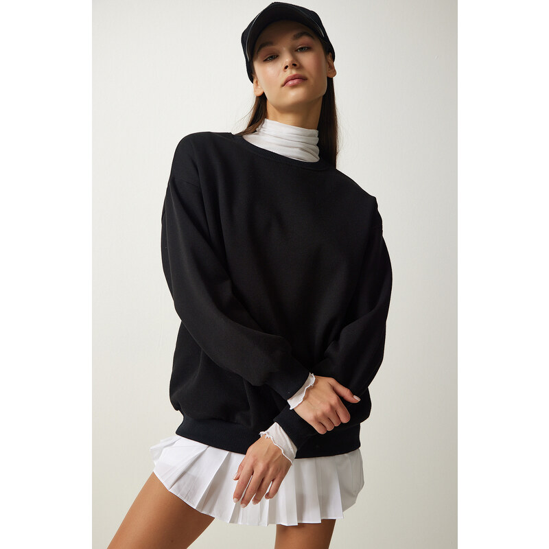 Happiness İstanbul Women's Black Raised Basic Sweatshirt