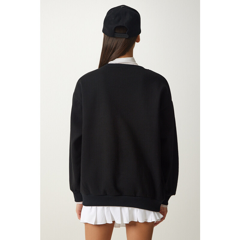 Happiness İstanbul Women's Black Raised Basic Sweatshirt