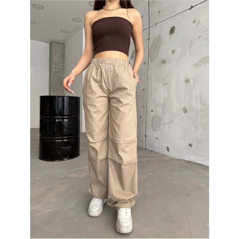 BİKELİFE Women's Beige Pajamas Parachute Pants