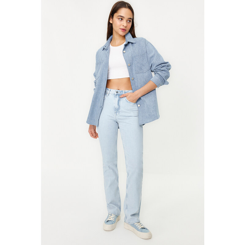 Trendyol Ice Blue High Waist Straight Jeans