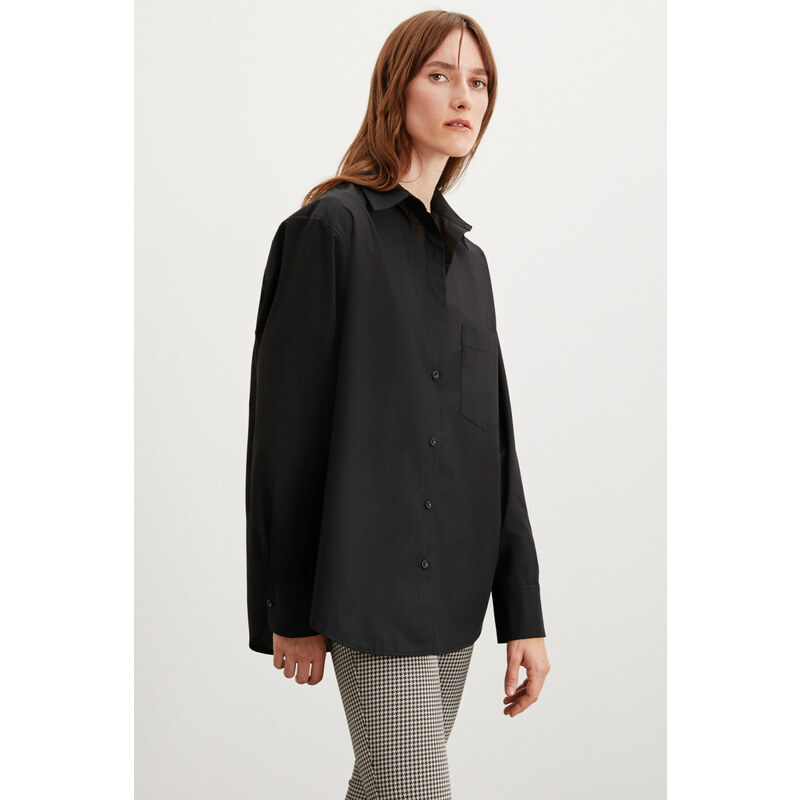 GRIMELANGE Celia Women's 100% Cotton Oversize Fit Black Shirt